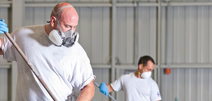 Man wearing respirator while working
