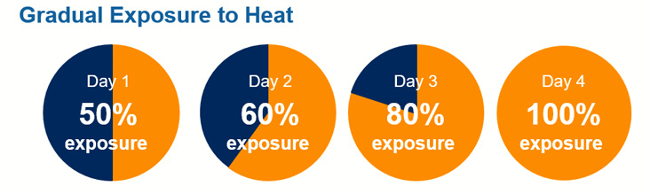 Pie graphs showing % of heat exposure. 